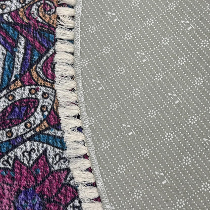 Boho Rug 5Ft Round Bedroom Carpet Circle Nonslip Farmhouse Area Rug Rustic Mandala Floor Mat for Living Room Locker Room Tassel Yoga Throw Rugs Washable Doormat, Purple