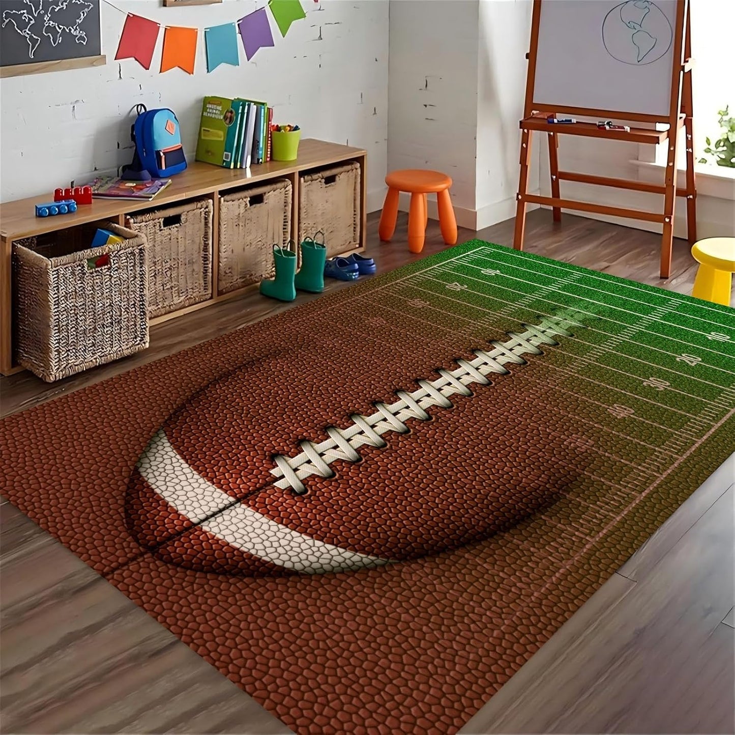 Sports Field Area Rug,5x7ft, Soccer Field Chalked Blackboard Football Stadium Board Painted Non-Slip Soft Carpet Floor Mat Indoor Living Room Bedroom Rugs Yoga Mat Home Decor
