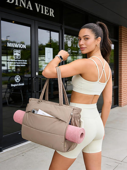 BAGSMART Yoga Tote Bag for Women with Knotted Handle, Lightweight Pilates Bag with Yoga Mat Holder, Gym Bag for Work Travel