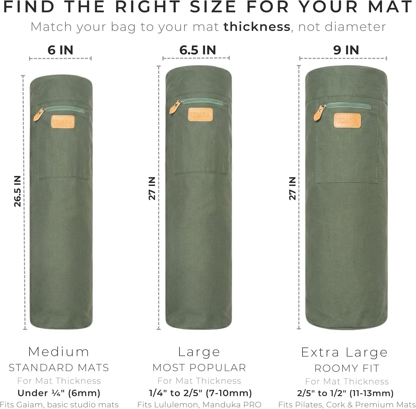 UDANA Canvas Yoga Mat Bag for Women & Men, Full-Zip Carrier with 3 Pockets & Adjustable Strap, Stylish Gym & Pilates Bag – Available in Multiple Sizes