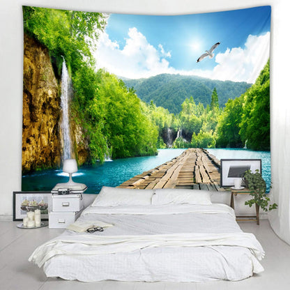 LYFANS Wooden Bridge Water Printing Fabric Tapestry Decorative Wall Art Tablecloth Bed Cover Picnic Carpet Beach Towel Bedroom Dormitory Living Room Multi functional Tapestry 79 x 59 inches