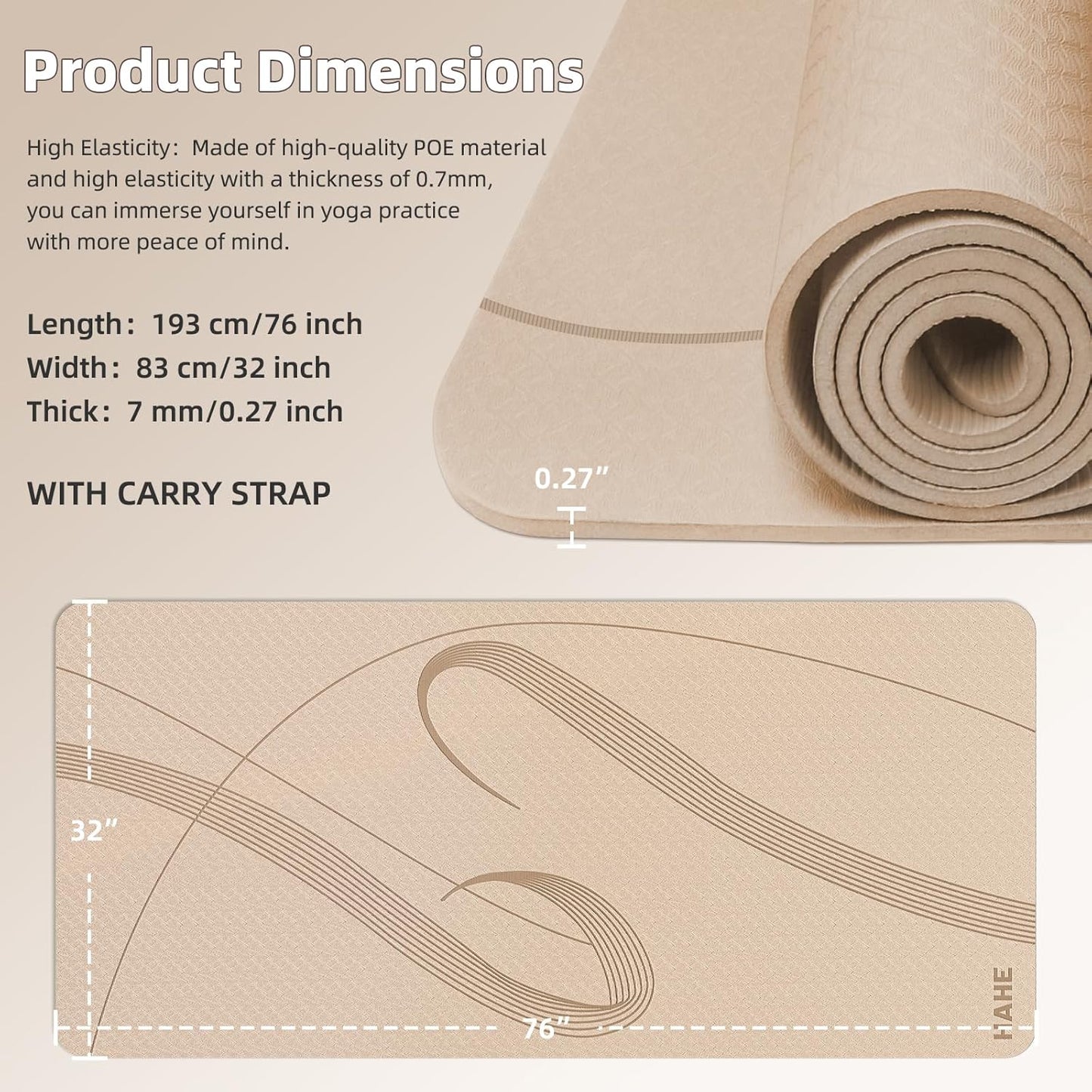 Yoga Mat High Density Exercise Mat, 76"x32"x0.27"Thick Wide & Large Yoga Mat for Women Men, Professional POE Workout Mat for Yoga, Pilates, Fitness & Stretching