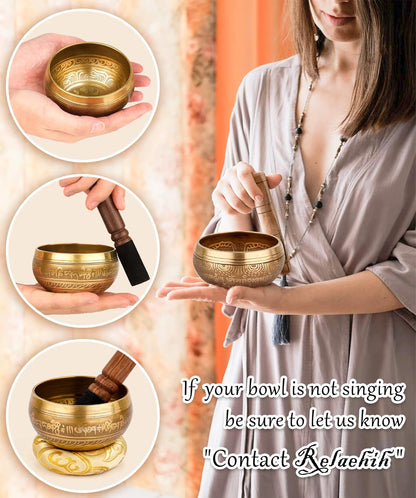 Relaehih 2-Pack Tibetan Singing Bowls Set - 100% Handmade in Nepal, Sound Bowl Meditation Set for Yoga, Chakra Healing, Meditation Gifts, Unique Gifts for Women (Blue, 3.15 + 4 inch)