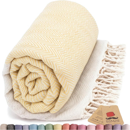 Bazaar Anatolia Turkish Beach Towel – 100% Cotton, Quick Dry, Lightweight and Sand Free – Perfect for Bathroom, Travel, Yoga, Camping, Oversized 71x39 inches - Diamond Black - Colors B