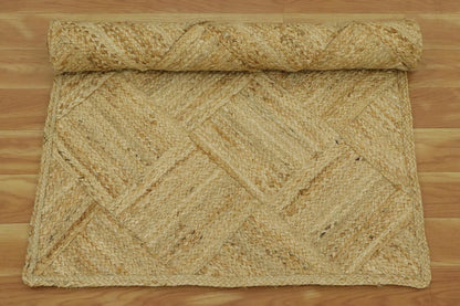 Hand Braided Jute 4 Ft Square Kilim Rug Flatweave Pink Geometric Pattern Jute Sisal Rug, Thick 0.27 Inch Indoor Outdoor Carpet for Kitchen, Bedside, Yoga Mat - Colors A