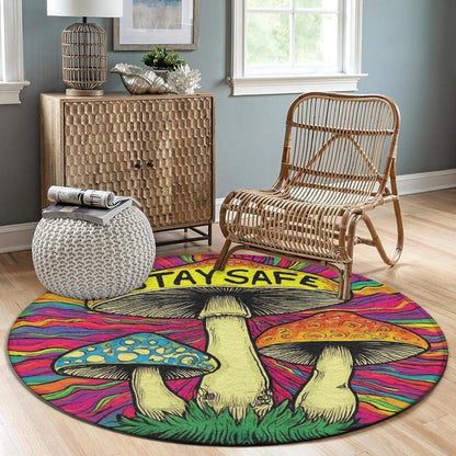 Home Decor Non Slip Kitchen Office Circle Rug, Machine Washable Modern Round Area Rug, Room Sofa Yoga Soft Round Carpet Purple Galaxy Trippy Space Astronaut Art, 36inch