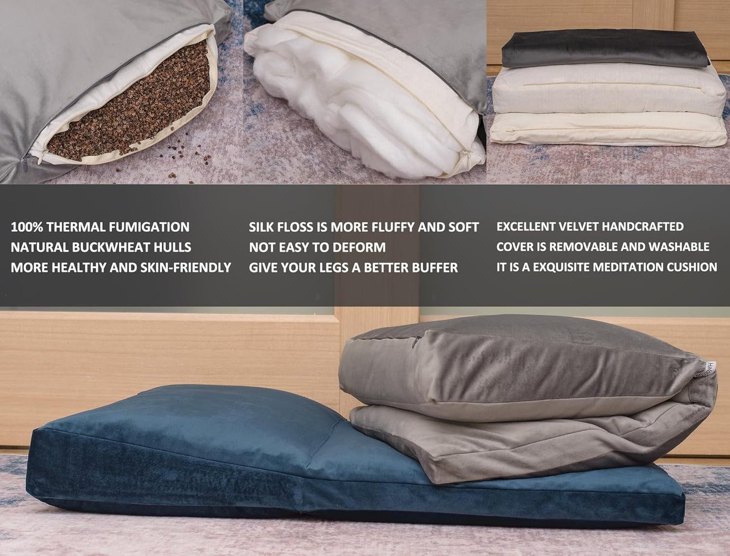 Meditation Cushion,Velvet Meditation Pillow and Zabuton 2-in-1 Portable Design(50 * 70CM). (Dark Gray, Service H：9cm)
