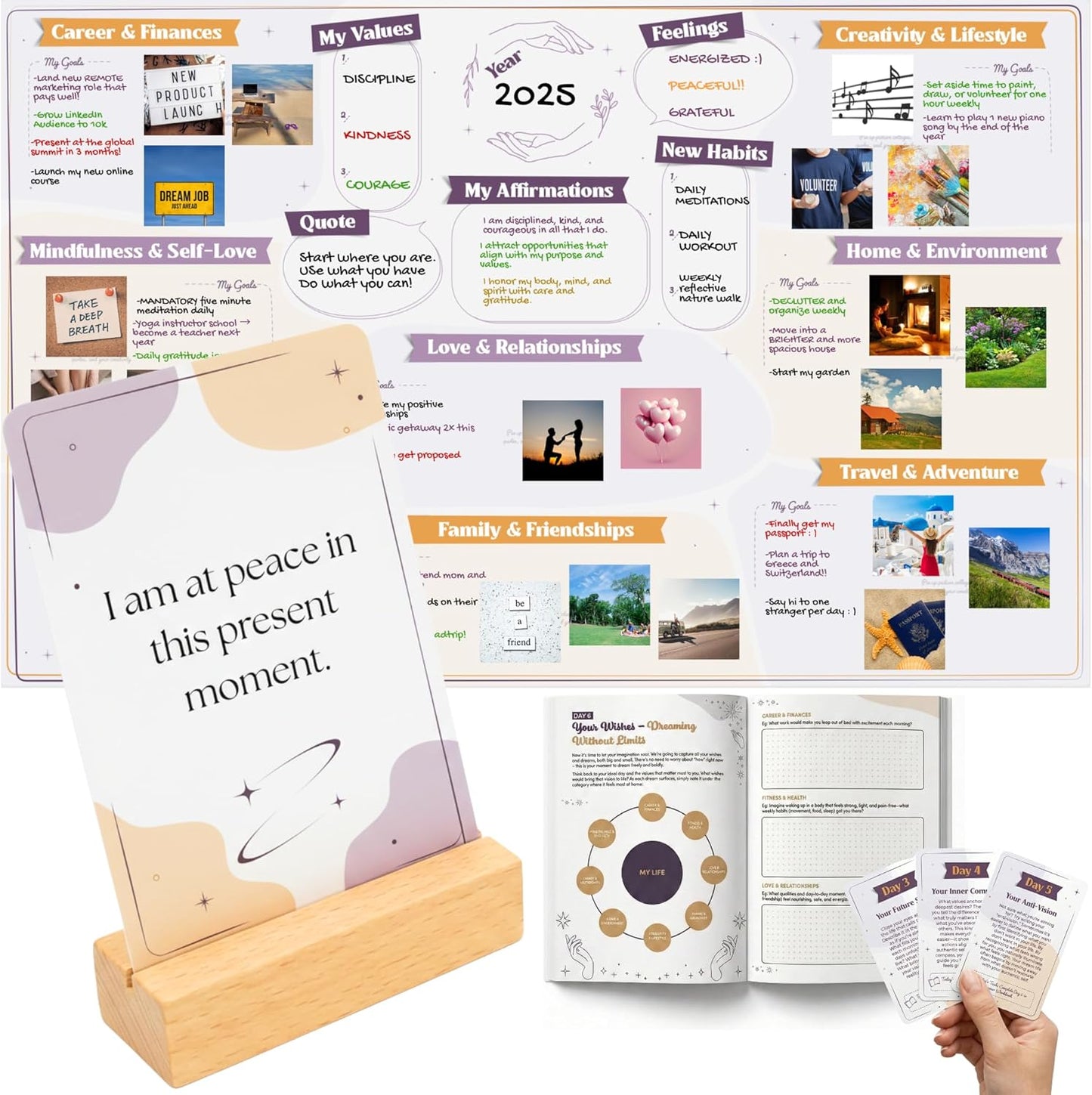 Affirmation Cards for Women with Guided Journal – 52 Positive Affirmations Cards, Wooden Stand & Daily Reflection Workbook, Mindfulness Cards for Desk, Self Care and Motivational Gift Set