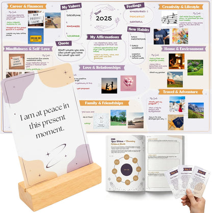 Affirmation Cards for Women with Guided Journal – 52 Positive Affirmations Cards, Wooden Stand & Daily Reflection Workbook, Mindfulness Cards for Desk, Self Care and Motivational Gift Set