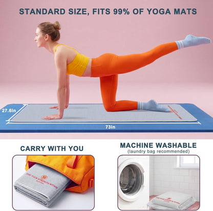 Upgraded Yoga Mat Towel with Bonus Grip Socks Elegant Embroidered Design, 1-Second Sweat Absorption & Non-Slip | Machine Washable Microfiber | Hot Yoga, Pilates | 73''*27.6'' | Orchid Purple