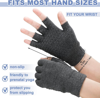 Eurzom 2 Pairs Non Slip Yoga Gloves for Women Fingerless Pilates Gloves with Grips for Yoga Fitness Workout Sports Exercise Gym