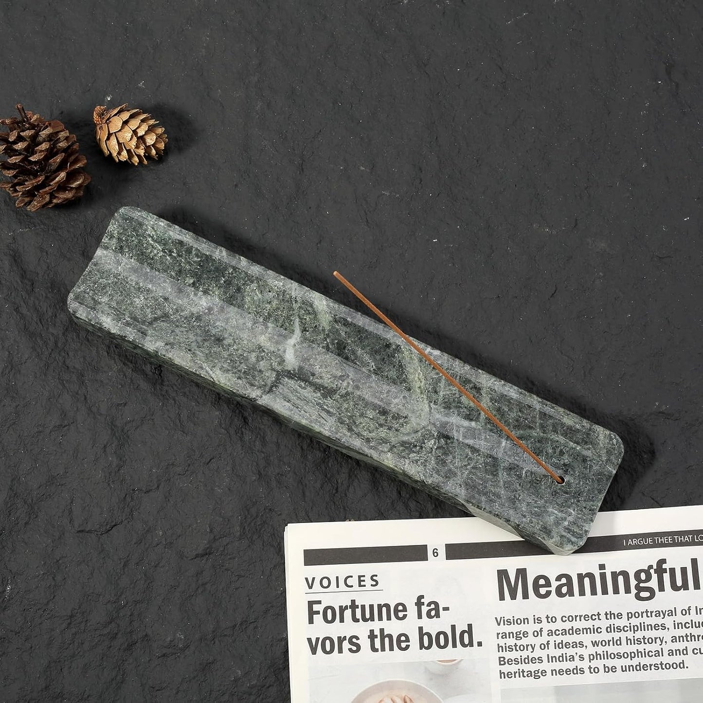 Koville Marble Incense Holder, Incense Holder for Sticks, Incense Sticks Holder Ash Catcher for Meditation Yoga SPA, Natural Stone Incense Burner, Home Table Decor (Green)