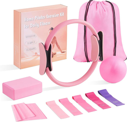 10 Pcs Pilates Equipment Present Pilates Ring Set with Yoga Ring Ball Stretching Strap Risistance Bands Block Gym Bag