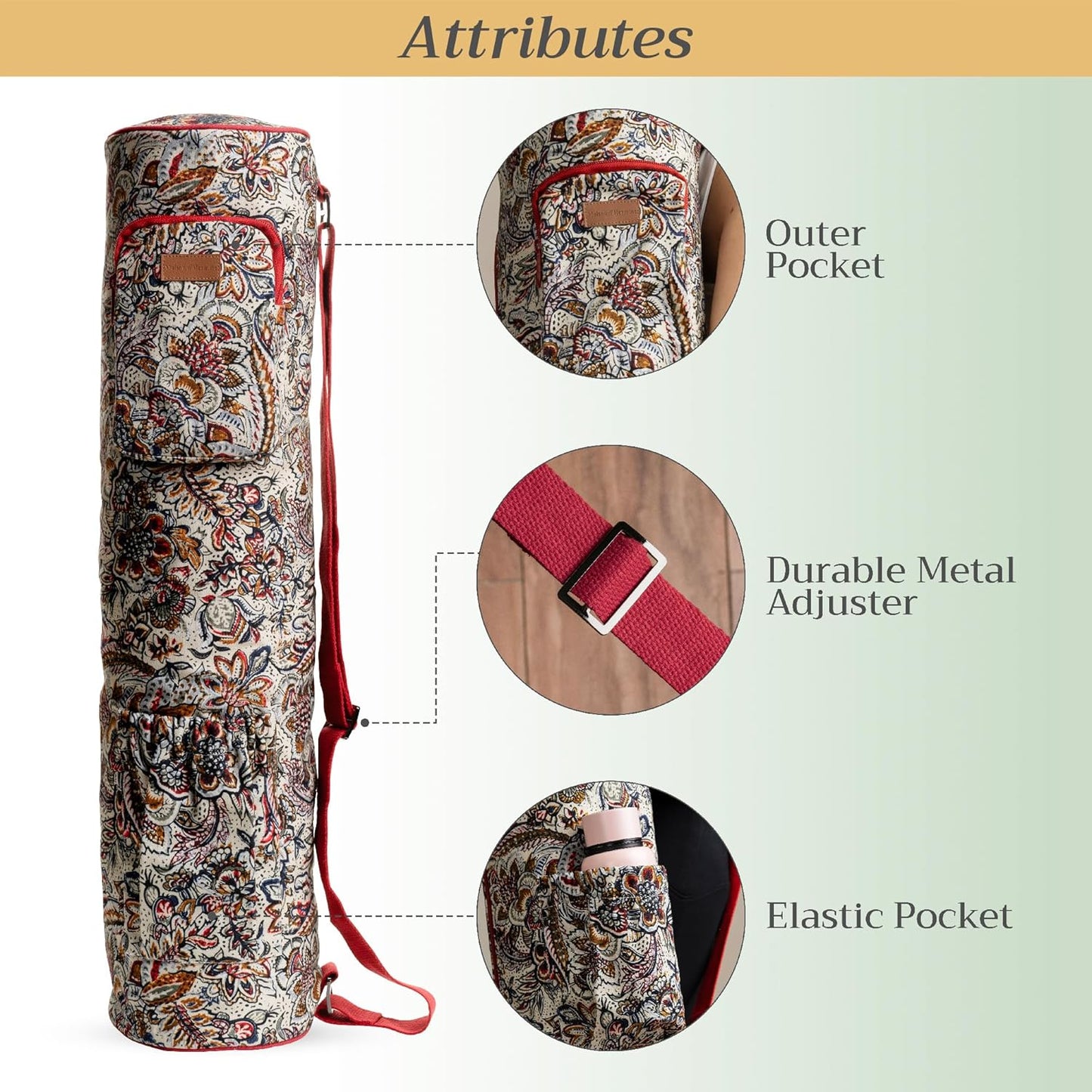 Maison d' Hermine Yoga Mat bag, Cylindrical bag for Woman&Men, yoga mat Bag &Adjustable shoulder straps Yoga Mat Carrier Bag with Drawstring Water Bottle Pocket and zipper pocket Easter Gifts