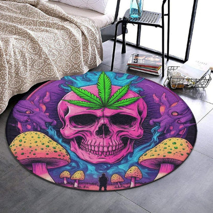 Machine Washable Modern Round Area Rug, Room Sofa Yoga Soft Round Carpet, Home Decor Non Slip Kitchen Office Circle Rug Trippy Rainbow Mushroom Tie Dye Art, 60inch