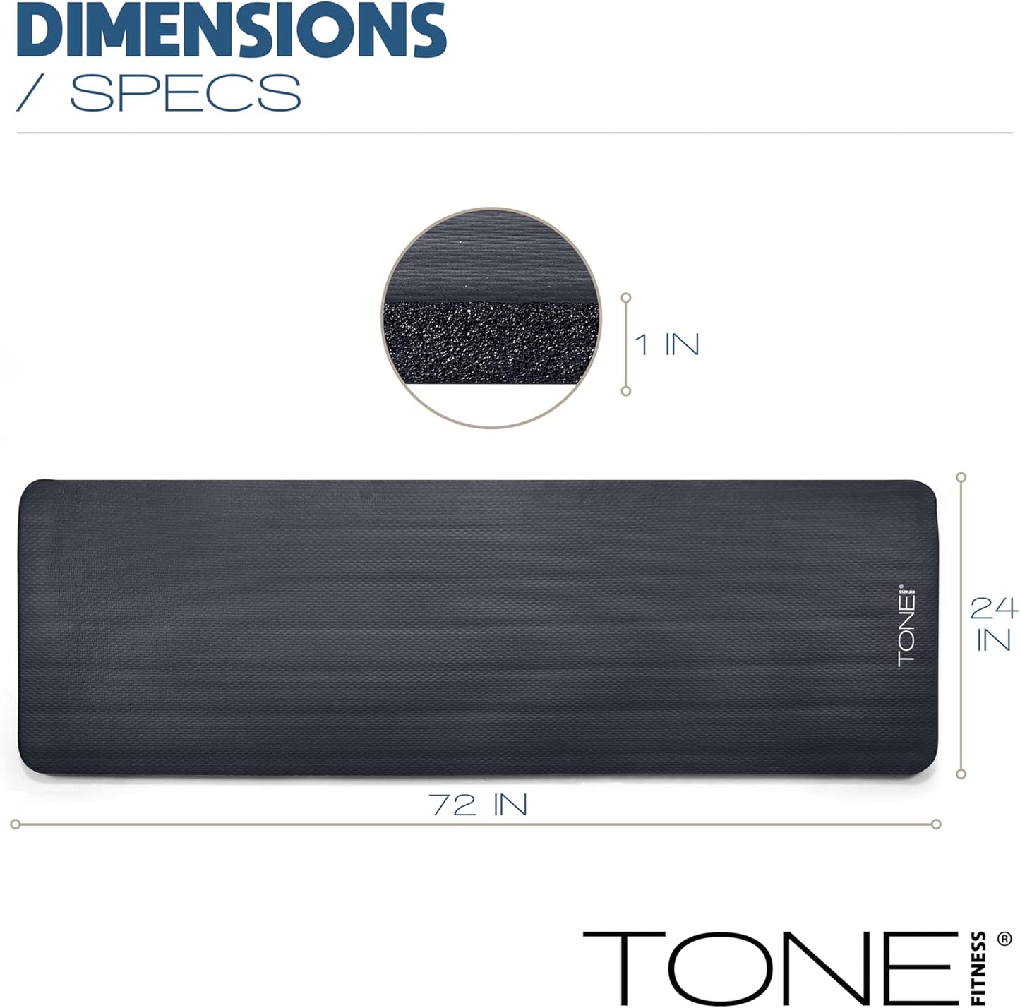 Tone Fitness 1-Inch Thick Yoga Mat | High-Density, Non-slip Exercise Mat with Carrying Strap for Yoga, Pilates, & Home Gym Workouts | Multiple Options