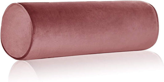 Memory Foam Roll Pillow for Knee/Leg/Neck - Full Moon Bolster/Round Cylinder Pillow for Sleeping on Side or Back - Removable Cooling Cover Length 18" x 6" Diameter (Gray Pink)