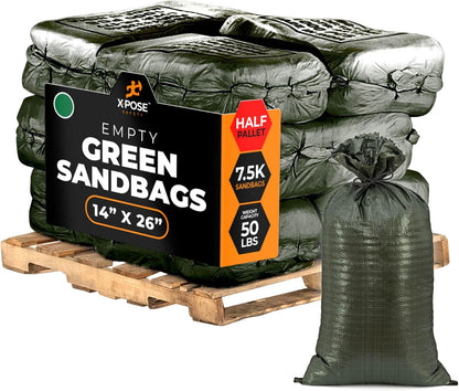 Xpose Safety Heavy Duty Sand Bags with Tie Strings – Empty Woven Polypropylene Sandbags for Hurricane Flood Protection, 50 lb Capacity, 14" x 26", White, Pack of 10