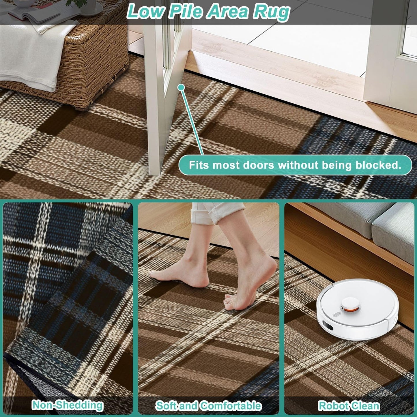 Runner Rug Washable 2x6 White Navy Blue Green Tartan Plaid Scottish Texture from Tartan Plaid Non-Slip Hallway Area Rug Indoor Outdoor Home Decor for Entryway Bathroom Kitchen Carpet Yoga Floor Mat