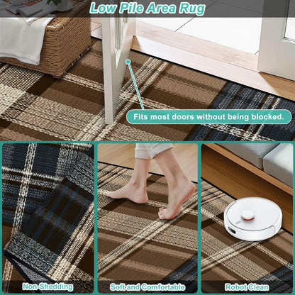 Runner Rug Washable 2x6 White Navy Blue Green Tartan Plaid Scottish Texture from Tartan Plaid Non-Slip Hallway Area Rug Indoor Outdoor Home Decor for Entryway Bathroom Kitchen Carpet Yoga Floor Mat