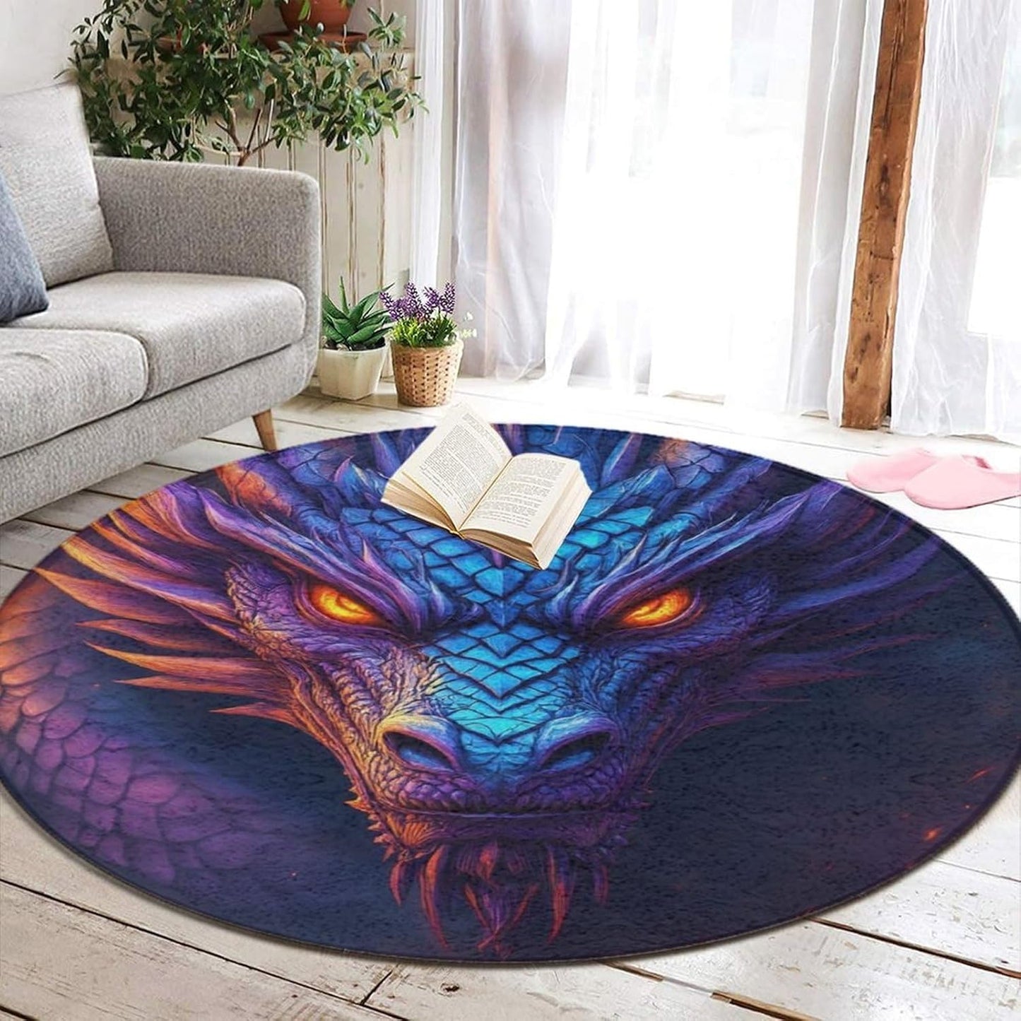 Large Home Decor Mat, Soft Round Yoga Carpet, Non Slip Machine Washable Home Office Circle Rug Gothic Witchy Sun Moon Mushroom Moth
