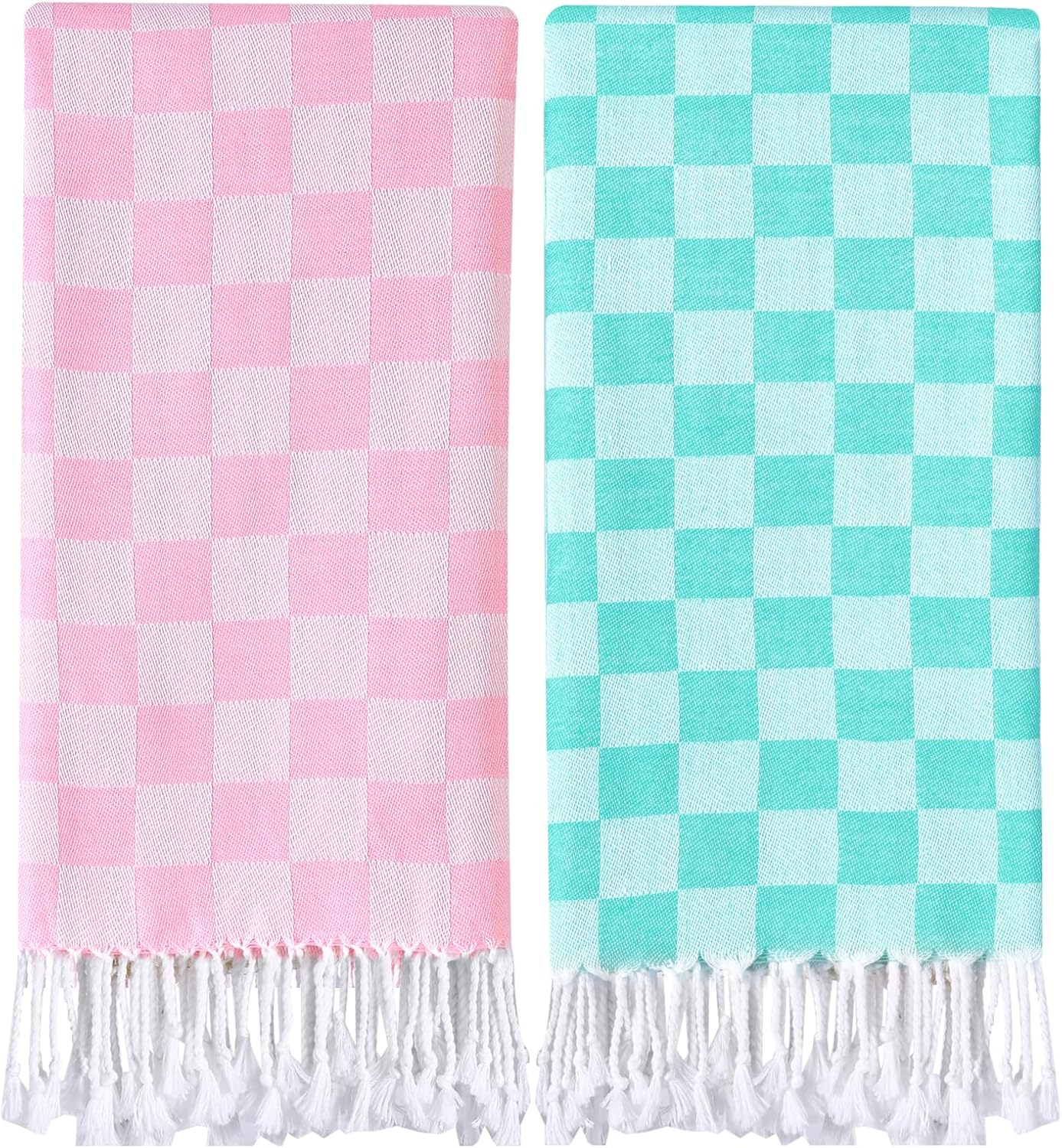 2 Packs Checkered Plaid Yoga Blanket Turkish Towel Extra Large Meditation Supplies Mat Cover Beach Blanket Women Birthday Gift for Mom Wife Sister Girlfriend Mother Adult Friend Husband Son Daughter