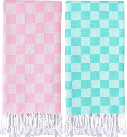 2 Packs Checkered Plaid Yoga Blanket Turkish Towel Extra Large Meditation Supplies Mat Cover Beach Blanket Women Birthday Gift for Mom Wife Sister Girlfriend Mother Adult Friend Husband Son Daughter