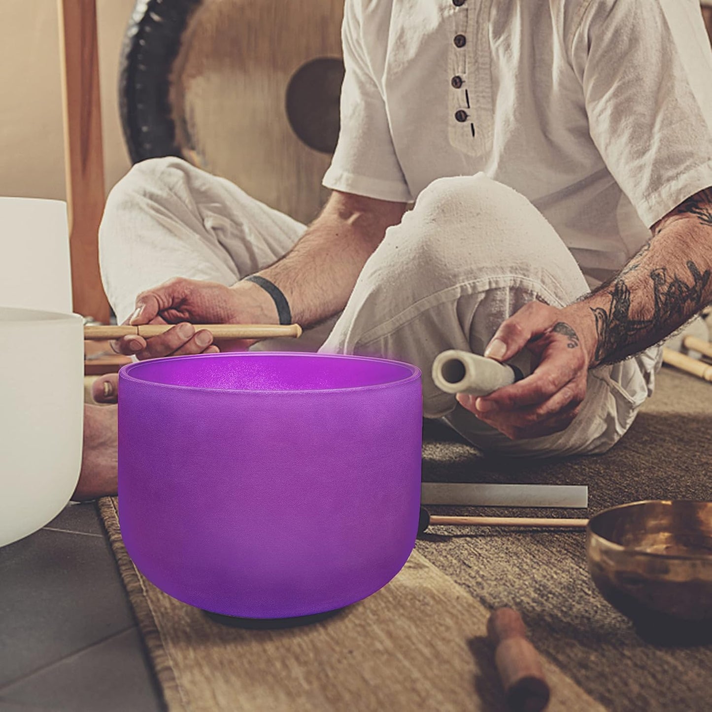 TOPFUND Pink Purple F Note Crystal Singing Bowl Heart Chakra 8 inch with Suede Mallet