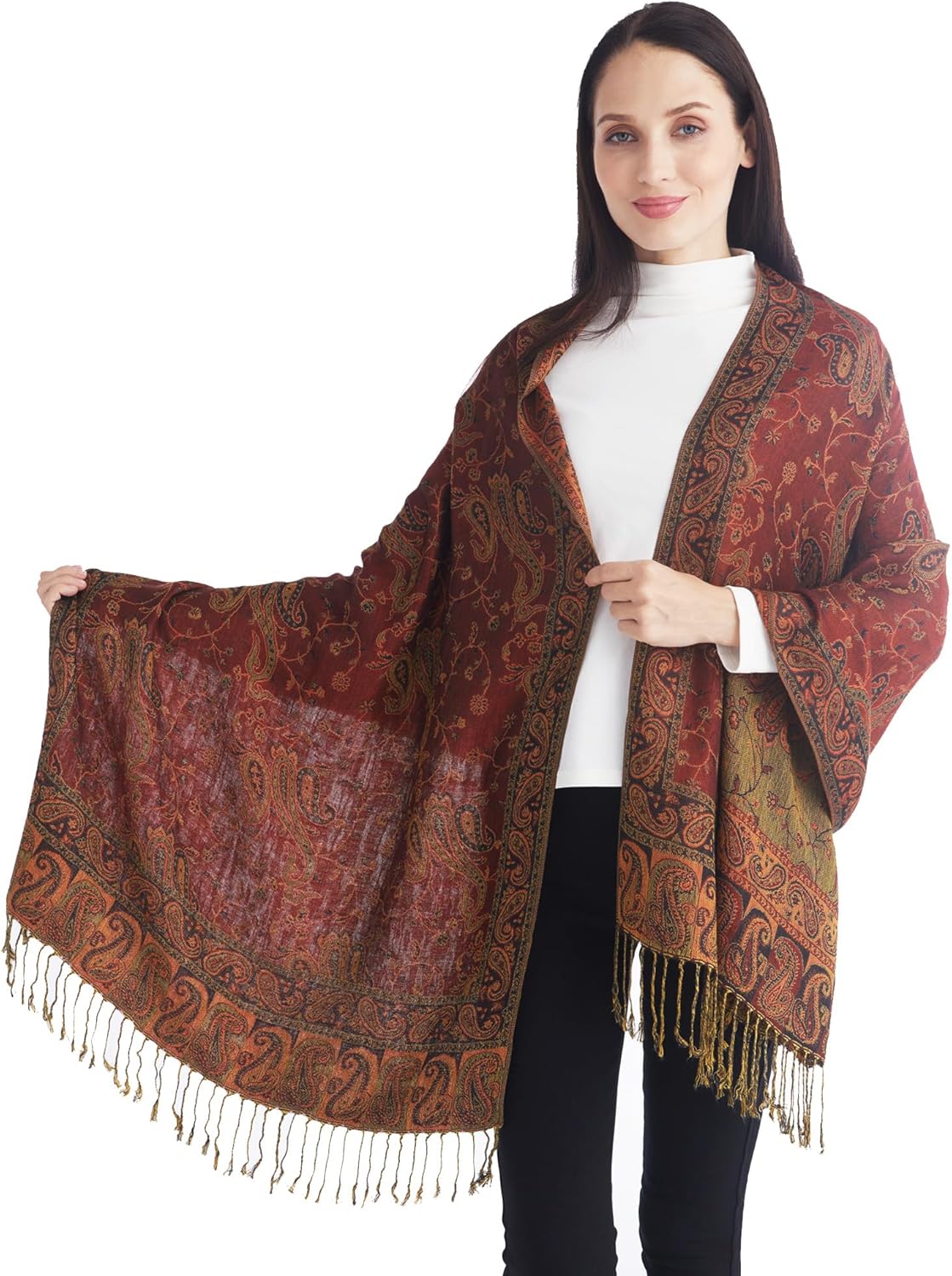 Ciormis Two Tone Silky Paisley Pashmina Shawl Scarf,Soft Women's Rave Jacquard Pashminas Wrap Scarves