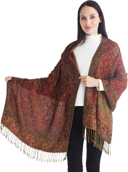 Ciormis Two Tone Silky Paisley Pashmina Shawl Scarf,Soft Women's Rave Jacquard Pashminas Wrap Scarves