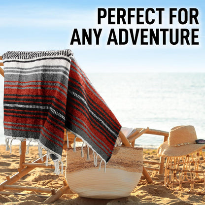 Hydration Nation Authentic Large Handwoven Mexican Blanket - Soft Yoga - Durable Serape - Lightweight Falsa, Beach, Camping, Picnic, Outdoor 70"x50" - Mandarin