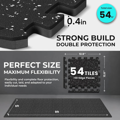 bemaxx Gym Mats Set - 18 pcs EVA Interlocking Foam Floor Tiles (12.6"x12.6"x0.4") 18sqft Protective Gym Flooring Sports Home Workout Exercise Mats Puzzle Garage Fitness Play-Room Pool Treadmill Bike