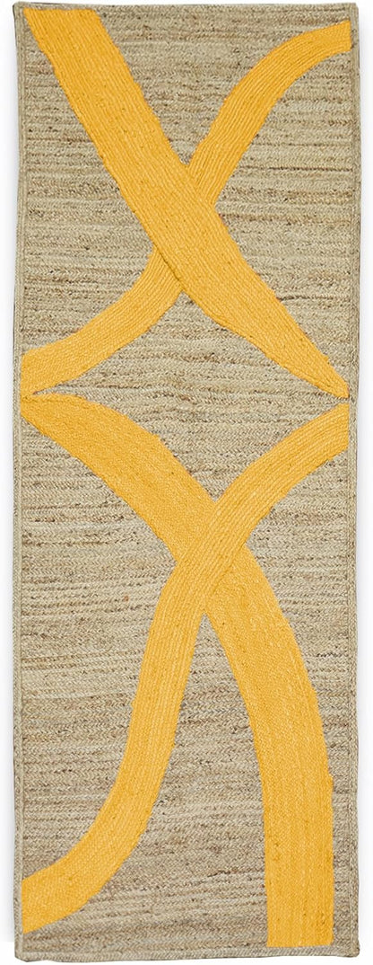 Premium Quality Jute Rug 4x6 Feet Area Rug Natural Fiber Jute Rugs Thick 0.27" Black Abstract Pattern Geometric Rugs for Kids Room, Living Room, Yoga Mat, Indoor Outdoor Carpet - Colors B