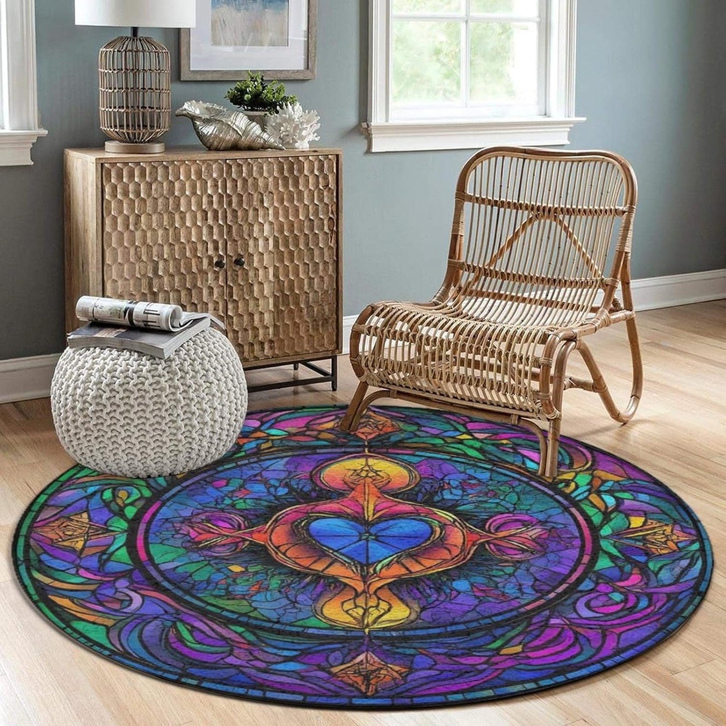 Home Decor Non Slip Kitchen Office Circle Rug, Machine Washable Modern Round Area Rug, Room Sofa Yoga Soft Round Carpet Purple Galaxy Trippy Space Astronaut Art, 36inch