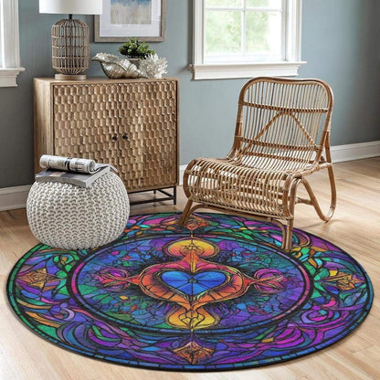 Home Decor Non Slip Kitchen Office Circle Rug, Machine Washable Modern Round Area Rug, Room Sofa Yoga Soft Round Carpet Purple Galaxy Trippy Space Astronaut Art, 36inch
