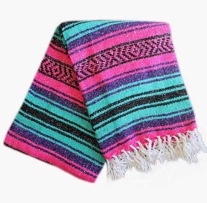 Del Mex Classic Mexican Blanket, Large Authentic Woven Falsa Throw (70"x50"), Artisan Southwest Décor for Beach, Yoga, Outdoors (Lavender)