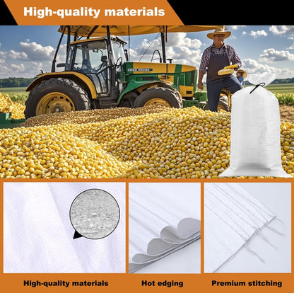 Heavy Duty Sand Bags for Flooding with Tie Strings, 100 Pack Empty Woven Polypropylene Sandbags for Hurricane Flood Control, 100 lbs Capacity, 14x26 inches, White