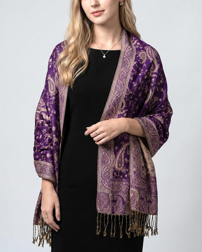 Achillea Reversible Paisley Pashmina Rave Scarf – Exotic Indian Shawls and Wraps for Evening Dresses, Festivals, All Seasons - Colors B