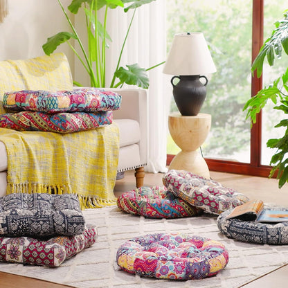 Codi Boho Floor Pillow, Large Meditation Cushion for Adults, Square Pillows Seating for Yoga Living Room Tatami Sitting Home Decor, Memory Foam Added, 22x22 Inch, Multi Patchwork