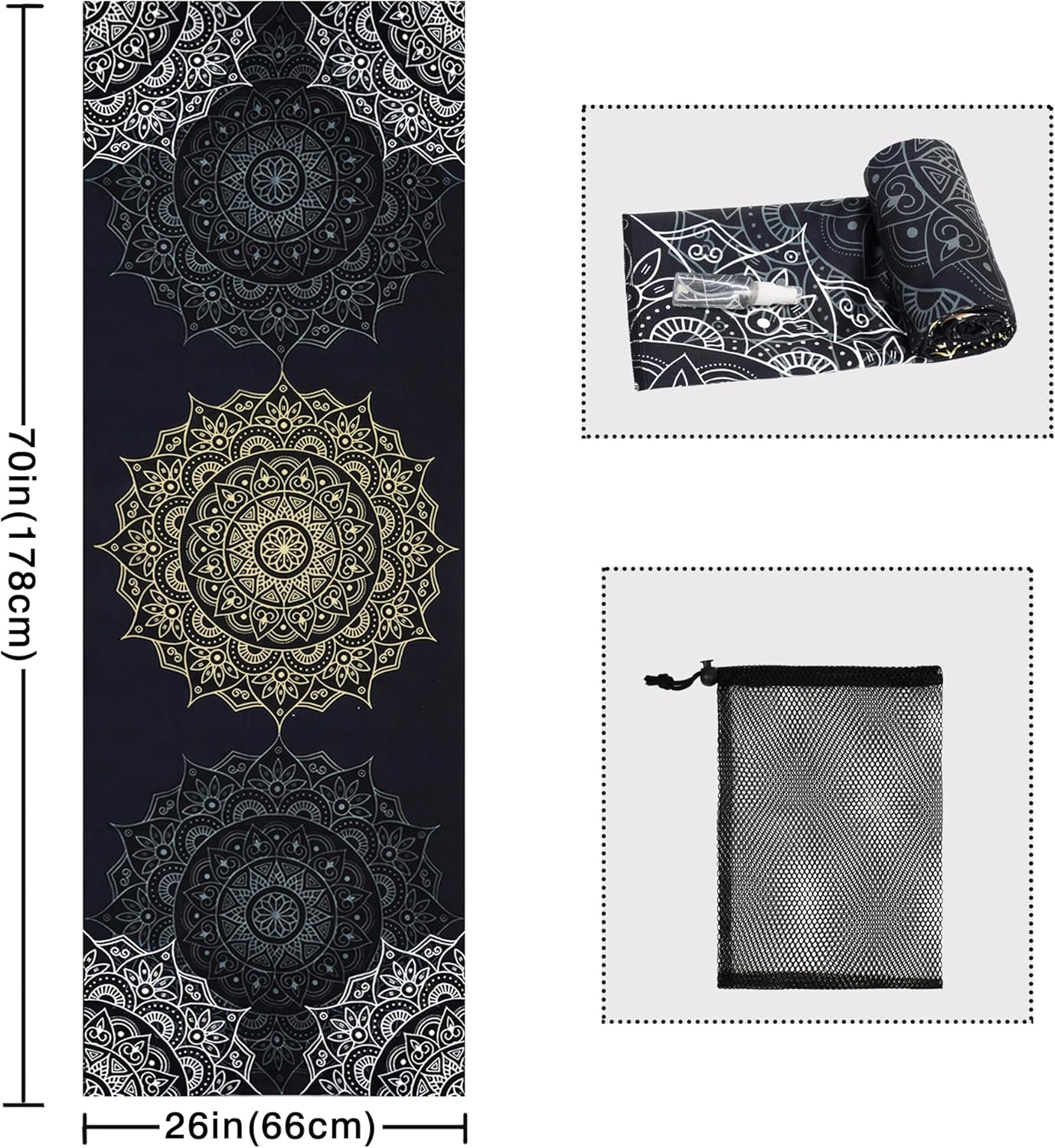 Yoga Mat Towel with Corner Pockets - Microfiber Yoga Towels for Hot Yoga Non Slip Moisture Wicking Sweat Absorbent, Tree of Life Yoga Towel Easy for Travel, Use in Hot Yoga,Bikram,Pilates and Fitness