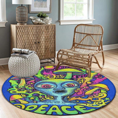 Machine Washable Modern Round Area Rug, Room Sofa Yoga Soft Round Carpet, Home Decor Non Slip Kitchen Office Circle Rug Trippy Rainbow Mushroom Tie Dye Art, 60inch