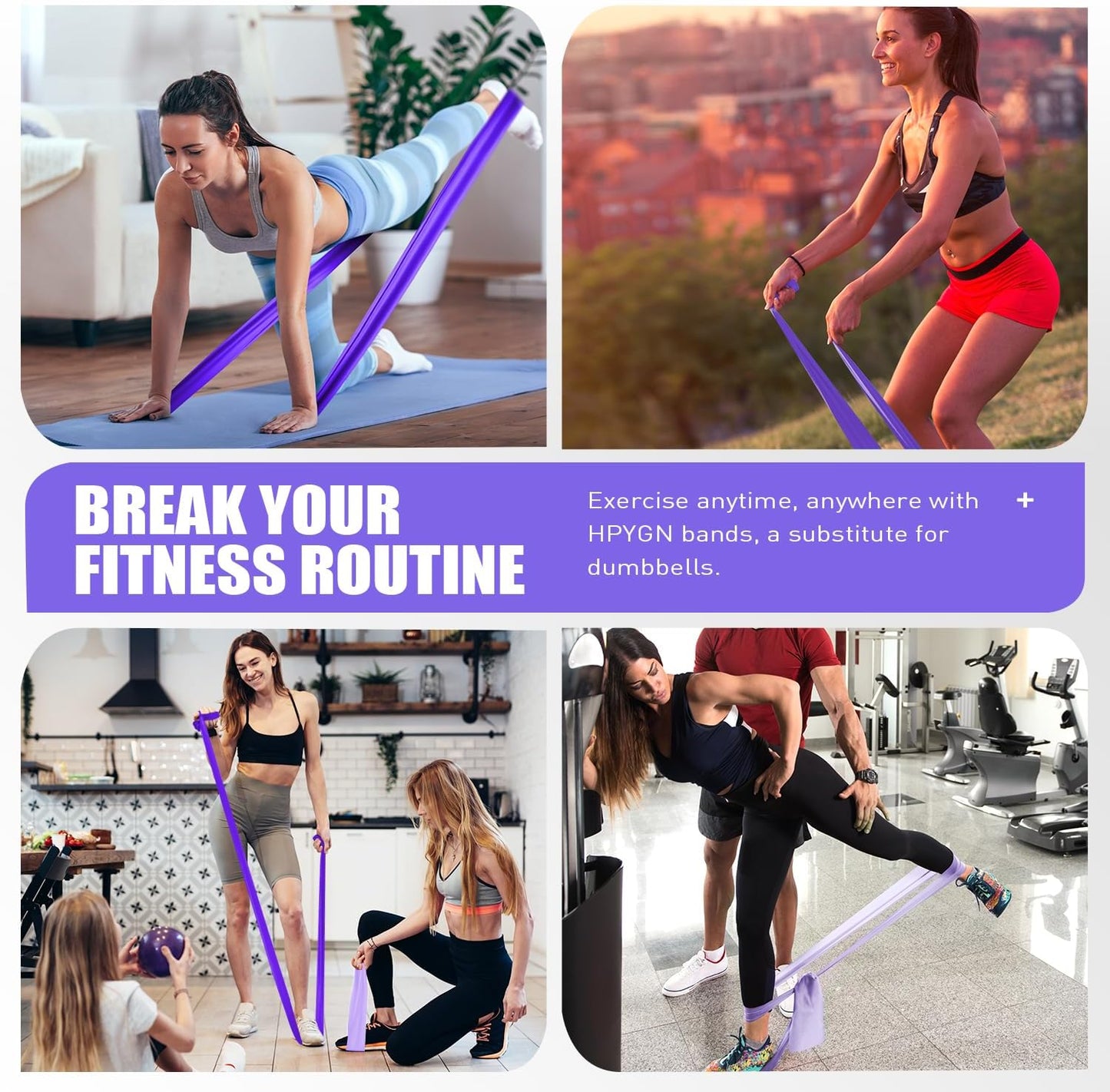 HPYGN 3 Levels Non-Latex Exercise Bands for Physical Therapy & Yoga, Professional Resistance Bands Set for Working Out, Strength Training, Pilates & Rehab, TPE Elastic Stretch Bands for Seniors, Women