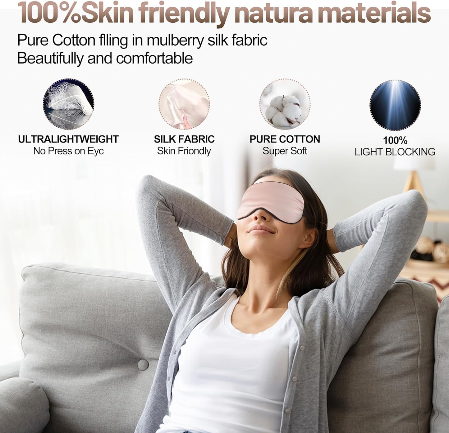 Sleep Mask, Silk Eye Mask for Sleeping with Adjustable Strap, Satin Blackout Sleeping Eye Mask for Men&Women, Comfortable Blindfold Eyeshade for Night Sleep(Black)