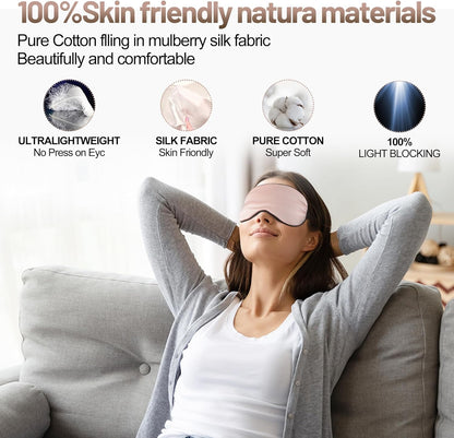 Sleep Mask, Silk Eye Mask for Sleeping with Adjustable Strap, Satin Blackout Sleeping Eye Mask for Men&Women, Comfortable Blindfold Eyeshade for Night Sleep(Black)