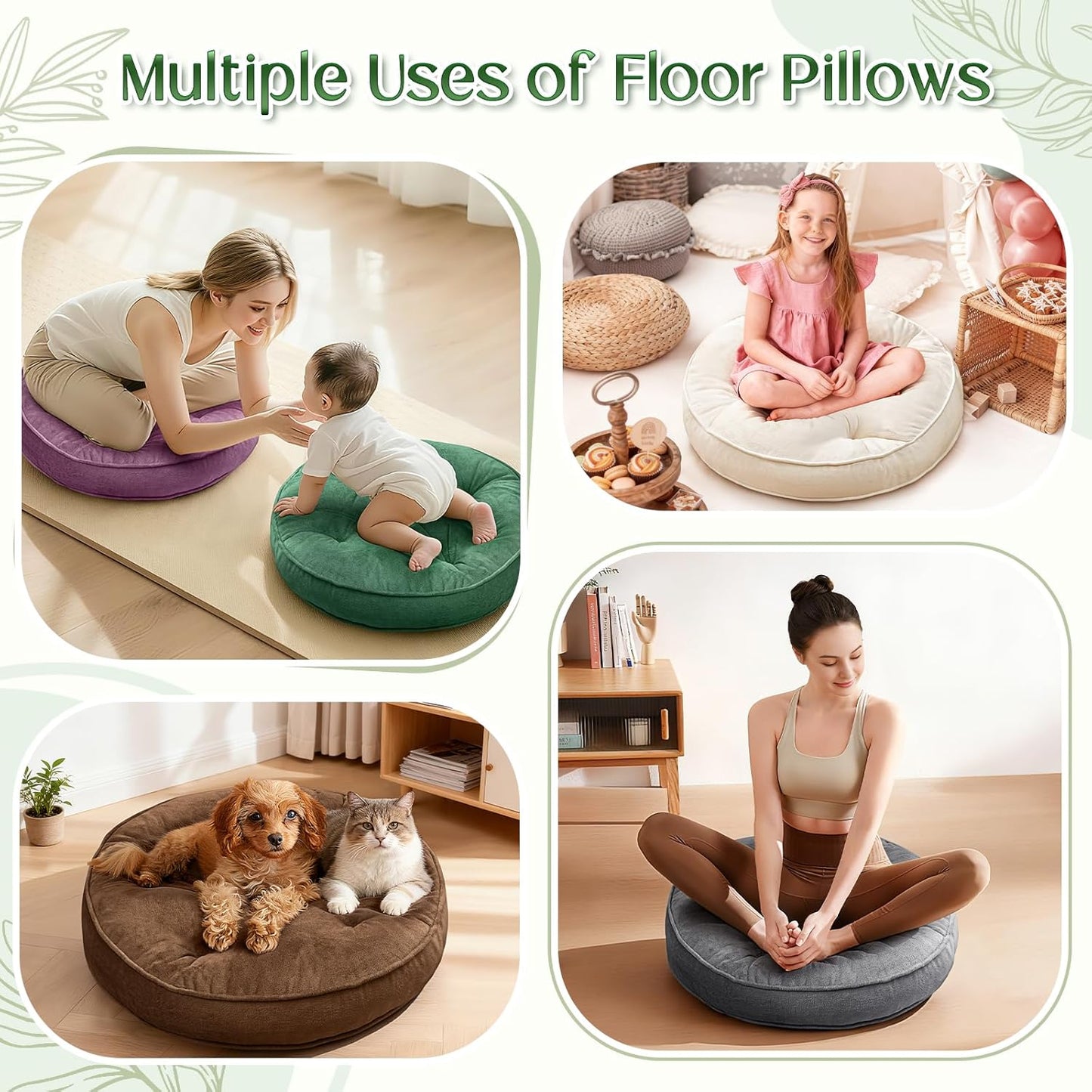 1 MIDDLE ONE Floor Pillow Set of 2, Memory Foam Meditation Cushion, Floor Cushions for Adults Sitting, Large Square Seat Cushions for Yoga, Living Room, 20x20 Inch (Grey)