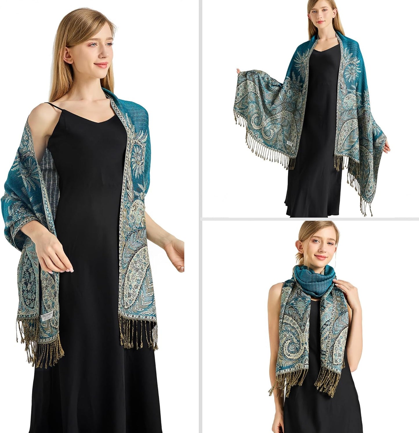 vimate Silky Paisley Pashmina Shawl Scarf-Women's Soft Double-side Jacquard Pashminas Wrap for Evening Dress Travel Shawl