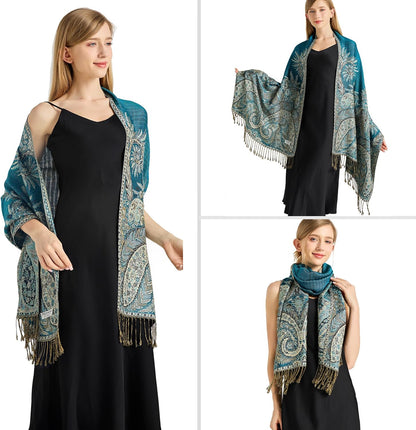 vimate Silky Paisley Pashmina Shawl Scarf-Women's Soft Double-side Jacquard Pashminas Wrap for Evening Dress Travel Shawl