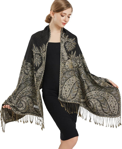 vimate Silky Paisley Pashmina Shawl Scarf-Women's Soft Double-side Jacquard Pashminas Wrap for Evening Dress Travel Shawl