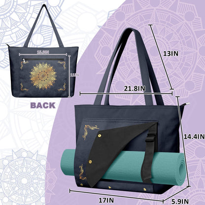 Yoga Bag for Women, Large Canvas Yoga Mat Tote Bag with Yoga Mat Carrier - Large Mat Pocket Fitness Tote for Pilates, Gym, Travel, Office & Beach