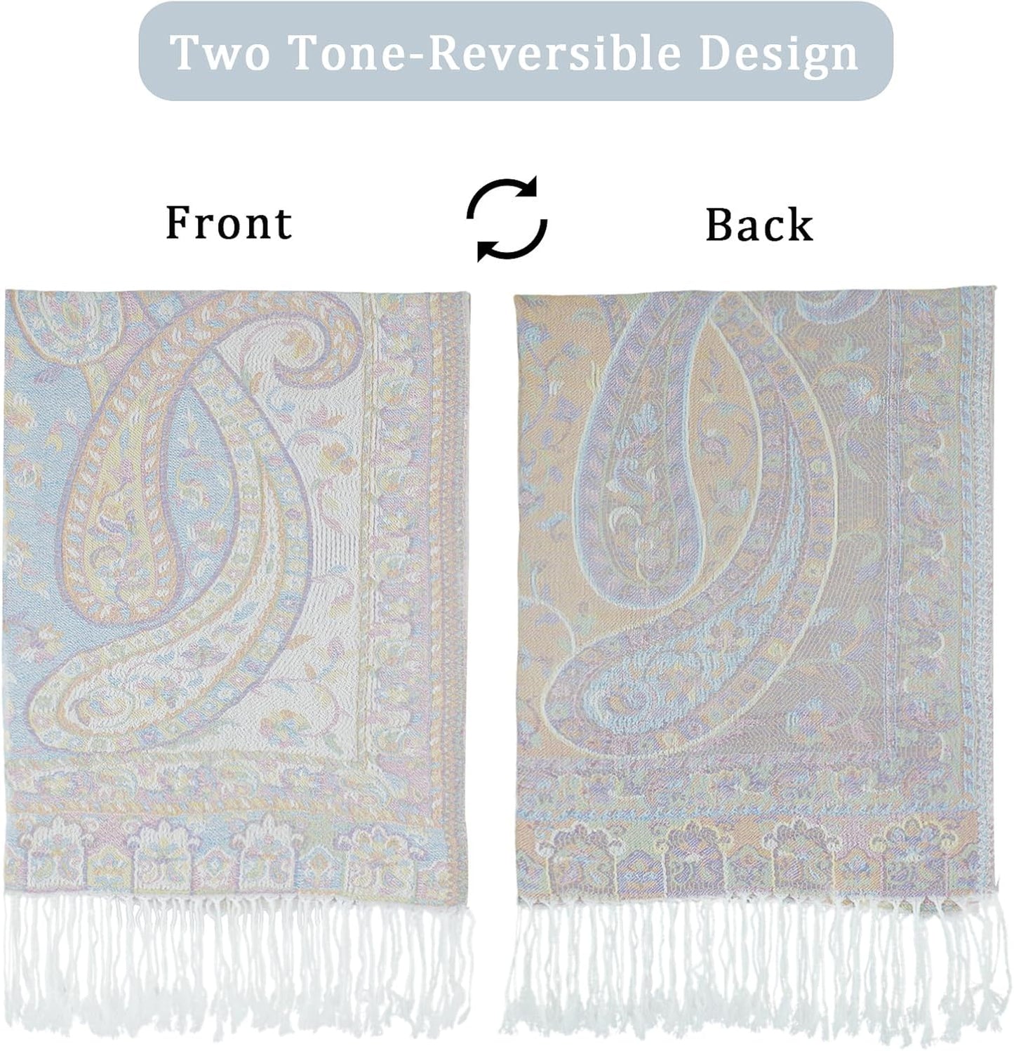 Ciormis Two Tone Silky Paisley Pashmina Shawl Scarf,Soft Women's Rave Jacquard Pashminas Wrap Scarves